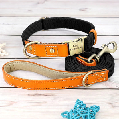 Customizable leather and nylon dog collar and leash set