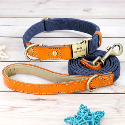 Customizable leather and nylon dog collar and leash set